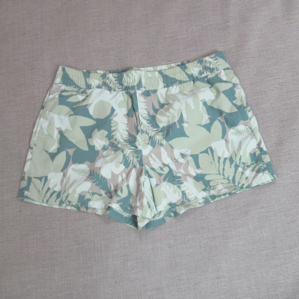 Eddie Bauer Shorts Womens Small Green Nylon Tropical Floral Outdoor Beach Picnic